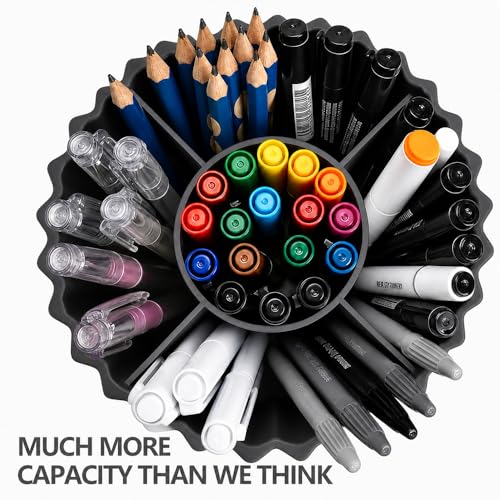 Lebenrich Aesthetic Black Pen Holder for Desk, Rotating Plastic Desk Pencil Holder Organizer for Home School Office - color: Black