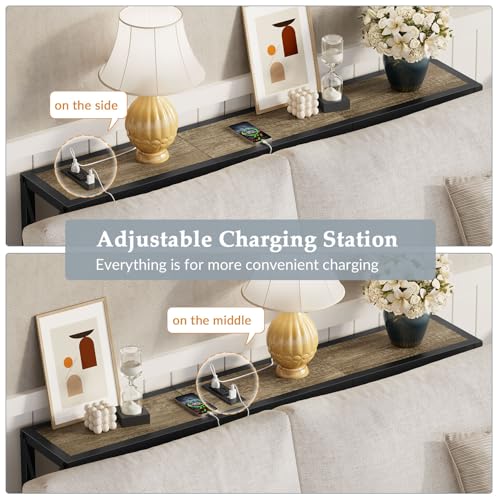 Gewudraw 41.7" Console Table, Narrow Behind The Couch Table with Outlet, Industrial Skinny Sofa Table for Hallway, Entryway, Living Room,Walnut - color: Light Grapefruit, size: 41.7W