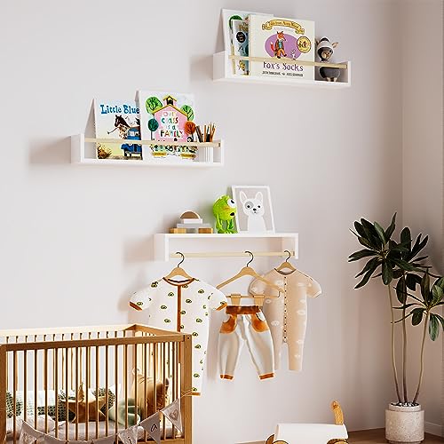 Fixwal Nursery Bookshelves, 16.5 Inch Floating Shelves for Wall Set of 3, Kids Bookshelf for Bedroom, Baby Nursery Decor (White and Natural) - color: White and Natural, size: 16.5inches