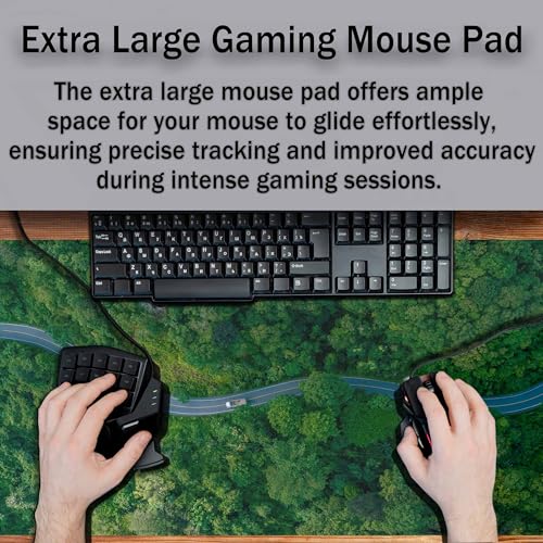 Greenery and Road Large Gaming Mouse Pad Lush Green Forests Natural Tree Long Mousepad Keyboard Mat for Desk,Office,Home 35.4"X15.7" - color: Greenery and road