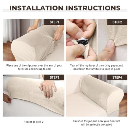 Couch Arm Covers 2 Pcs Sofa Armrest Covers Stretch Couch,Armrest Cover for Chairs Scratch-Resistant Sofa Arm Cover Armchair Slipcovers,Cream - color: Cream, size: 2PC Armrest Cover