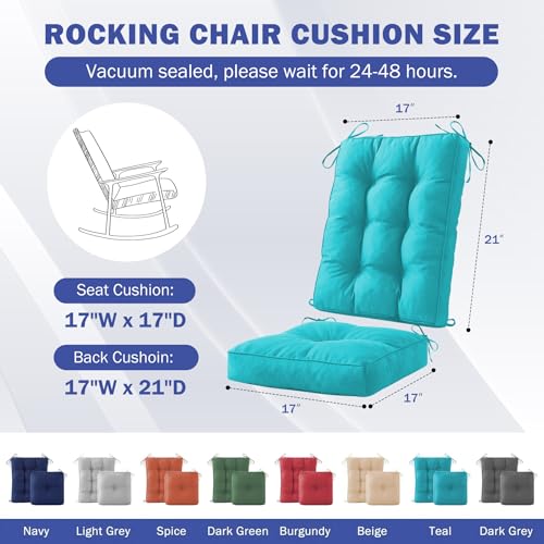 IPYNBAP Rocking Chair Cushion, Waterproof and Fade-Resistant Patio Chair Cushions, Tufted Chair Pads for Rocker Furniture, 17x17 Inch, Indoor/Outdoor Seat Cushions with Ties, Teal Blue - color: Teal Blue, size: 17"X17"/21"X17"