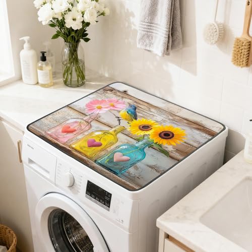 Nuxovilar Sunflower Bird Dryer Cover for the Top, Non-slip Washer & Dryer Protector, 23.62"x19.68" Dust-proof Washing Machine Mat, Diatom Mud Polyester Top Pad for Laundry Room - color: YTT00283-A