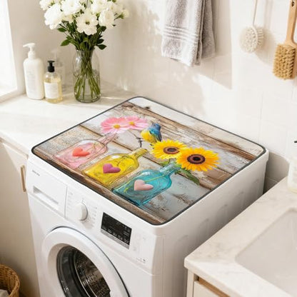 Nuxovilar Sunflower Bird Dryer Cover for the Top, Non-slip Washer & Dryer Protector, 23.62"x19.68" Dust-proof Washing Machine Mat, Diatom Mud Polyester Top Pad for Laundry Room - color: YTT00283-A