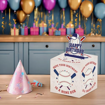Baseball Birthday Money Box Gifts for Cash Pull, Happy Birthday Boxes Gifts for Money Pull Out Card, 50Pcs Transparent Bags - color: Blue2