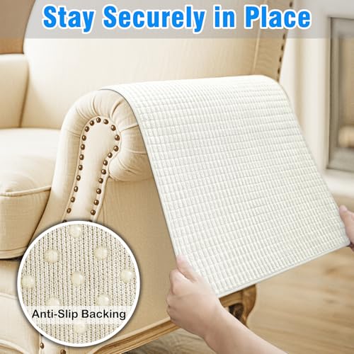 Couch Arm Covers, Sofa Arm Covers, Waterproof Armrest Cover for Sofa, Armchair, Loveseat, Headrest Cover, Non-Slip Recliner Arm Cover, Arm Chair Covers Set of 2 (Cream, 23"×19") - color: Cream, size: 23" x 19" - 2 pcs