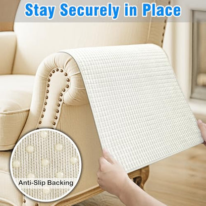 Couch Arm Covers, Sofa Arm Covers, Waterproof Armrest Cover for Sofa, Armchair, Loveseat, Headrest Cover, Non-Slip Recliner Arm Cover, Arm Chair Covers Set of 2 (Cream, 19"×19") - color: Cream, size: 19" x 19" - 2 pcs