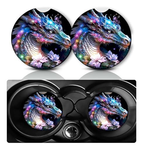 2 Pack Glowing Dragon Car Cup Holder Coasters Neoprene Anti Slip Rubber Mat | Glowing Dragon Car Accessories Interior Decor 2.75" Universal Size Insert Auto Coasters Dragons Gifts for Women Men - color: Glowing Dragon