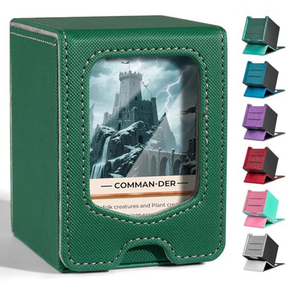 Fabmaker Deck Box Compatible with MTG Commander, (patent Pending) Magnetic Trading Card Storage Box with Comman-der, Fits 100 Double-Sleeved Cards, Card Box Compatible with Magic the Gathering - color: Dark Green, size: 1 pack