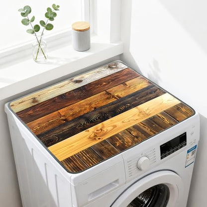 Nuxovilar Rustic Wood Plank Dryer Cover for the Top, Non-slip Washer & Dryer Protector, 23.62"x19.68" Dust-proof Washing Machine Mat, Diatom Mud Polyester Dryer Top Pad for Laundry Room - color: YMi00235-A
