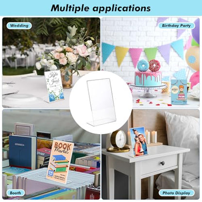 Sanwuta 2 Pcs 5 x 7 Inch Acrylic Sign Holder, Slant Sign Display Stand, Transparent Flyer Holder Frame Plastic Document Display for Workers Teachers Office Home Menu Desktop - size: 5 x 7 Inch