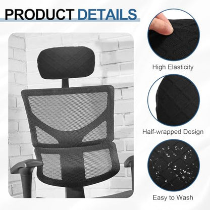 uxcell Office Chair Pillow Cover, Office Chair Headrest Attachment Mesh Removable Headrest Protector for Home Desk Computer Chairs, Black - color: Black