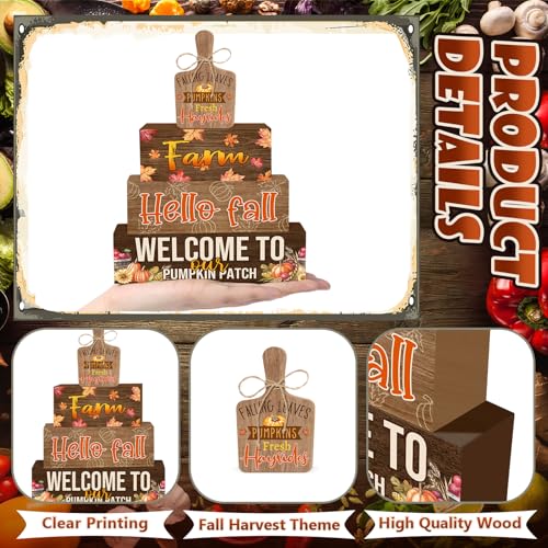 4 Pcs Fall Decorations for Home Farmhouse Tiered Tray Decor, Fall Kitchen Decor Rustic Wooden Cutting Board Block Sign Autumn Thanksgiving Harvest Tabletop Centerpieces for Home Table Indoor - style: Fall Harvest