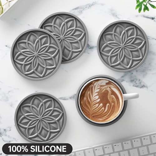 HFHOME Silicone Coasters Set, 4 Pcs Drink Coasters for Coffee Table, Bar Tabletop Protection - Dark Gray - color: Dark Gray - 4pcs