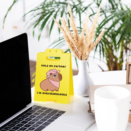 Cute Capybara Desk Sign for Office - Funny "I'm Overstimulated" Meme Decor, Novelty Gag Gift for Coworkers, ADHD Anxiety, Social Battery Warning Sign - style: Cute Capybara