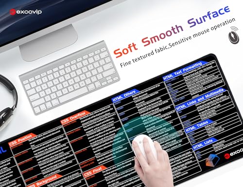 excovip CSS&HTML Commands Shortcuts Mouse Pad -80x30x0.2 cm Extended Large Cheat Sheet Mousepad PC Office Spreadsheet Keyboard Mouse Mat Non-Slip Stitched Edge 0485 - color: For CSS&HTML