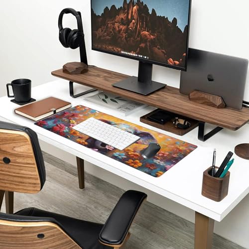 XL Mouse Pad,Elephant in Flower Blossom Large Gaming Mouse Pad,Cute Elephant Floral Desk Mat,Extended Big Computer Keyboard Desk Pad with Non-Slip Base and Stitched Edge 31.5"x11.8" - color: Elephant in Flower Blossom, size: XL-31.5"x11.8"