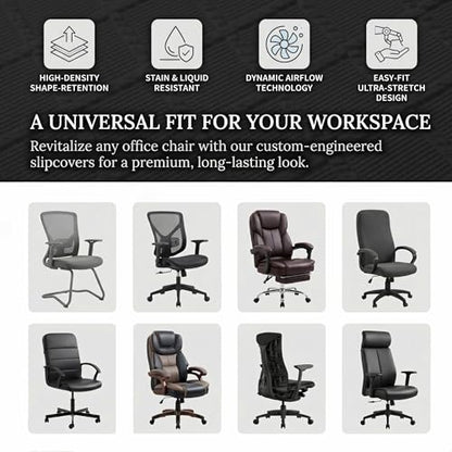 Stretch Jacquard Office Chair Cover with Armrest Covers, Removable Washable Desk Chair Cover, Anti-dust Seat Cushion Protectors - Large, Black - color: Black, size: Large Chair Cover
