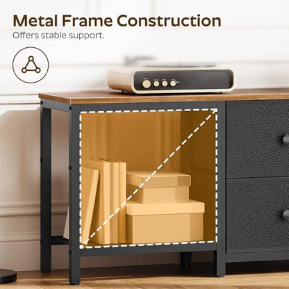 YATINEY TV Stand for TVs up to 55", Entertainment Center with 2 Fabric Drawer, Media Console with Shelves, Television Stands for Living Room, Bedroom, Rustic Brown and Black DS02BR - color: Rustic Brown + Black