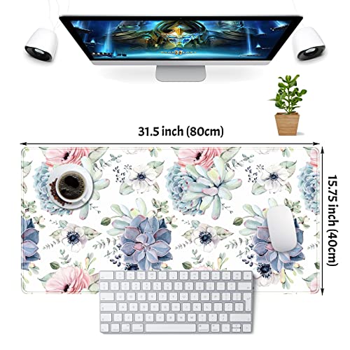 Watercolor Succulents Desk Mat, Plants Succulent Roses Desk Pad Protector, Large Gaming Mouse Pad, Stable Rubber Base Mousepad with Stitched Edges, Keyboard Mouse Mat for Work, Game, Office, Home - color: Watercolor Succulents