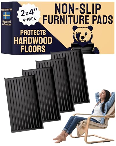 CasterMaster Rectangular Rubber Pads - 2x4 in Black, 4 Pack | Anti-skid rectangular caster cups - Use for chairs & furniture, non-slip floor protection - color: Black, size: 2'' x 4'' (Pack of 4)