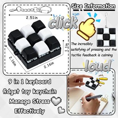 Keyboard Fidget Toy, Keyboard Keychain Fidget Toys, 9-in-1 Clicker Fidget Toy, Stress Relief Desk Decompression Button, Anxiety Relief Valentine's Day Gifts (2 Color-White Black) - color: 2 Color-white Black