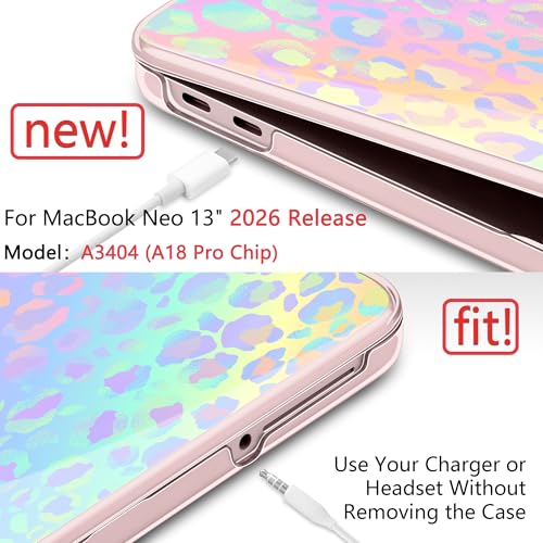 DONGKE Compatible with MacBook Neo 13 Inch Case 2026 A3404 A18 Pro chip & Touch ID, Plastic Hard Shell with Keyboard Cover, Screen Protector & Dust Plugs, Colorful Leopard - color: Colorful Leopard