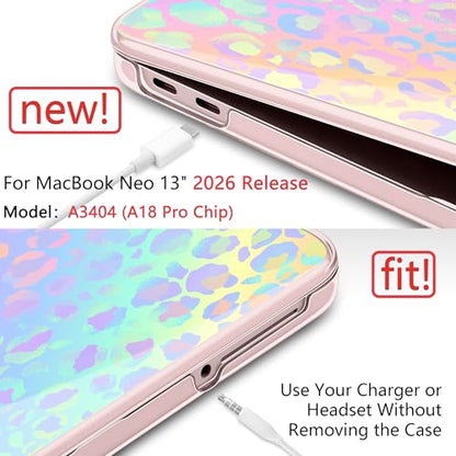 DONGKE Compatible with MacBook Neo 13 Inch Case 2026 A3404 A18 Pro chip & Touch ID, Plastic Hard Shell with Keyboard Cover, Screen Protector & Dust Plugs, Colorful Leopard - color: Colorful Leopard