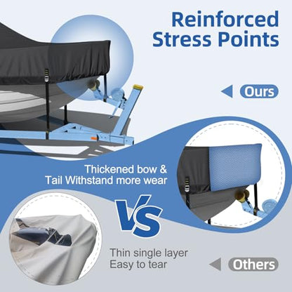 Center Console Boat Cover, 900D Heavy Duty Boat Center Console Cover, Waterproof Boat Covers 16-18.5 FT with Motor Cover and Metal Windproof Adjustable Buckle, Black - color: Black, size: 16'-18.5' Length , Beam Width up to 98" W