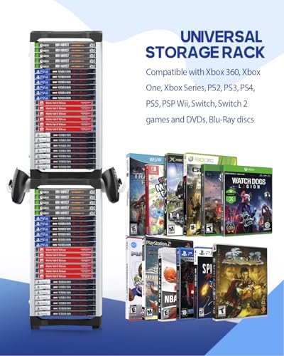 Nargos Video Game Storage Tower, Universal Organizer for PS5/PS4/PS3/PS2, Xbox One/360/Series X/S, Wii, Switch/Switch 2, DVD and Blu-Ray Cases (46 Pcs) - size: 46 Pcs
