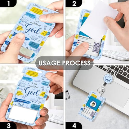 Christian Lanyards ID Badge, I am a Child of God ID Badge Holder with Retractable Reel Clip and Keychain, Religious Heavy Duty Identity Badge Cover Case Protector for Teacher Nurse Blue - color: Christian-blue