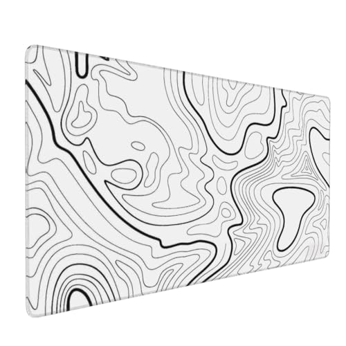 XXL White Topographic Contour Big Mouse Pad Large,Gaming Mouse Pad Desk Pad,35.4x15.7x0.12 Inch Long Computer Keyboard Mouse Mat Mousepad Non-Slip Base and Stitched Edge for Gaming and Office - color: White Topographic Contour, size: 35.4Lx15.7W inches