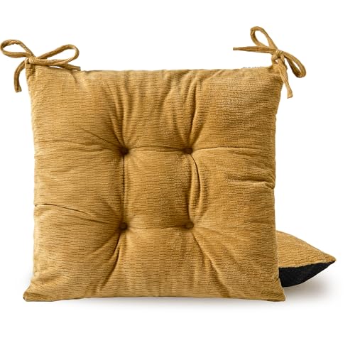 Chair Cushions for Dining Chairs, Seat Cushions for Kitchen Chairs | Chair Pads with Ties and Non Slip Backing (2, Ginger, 16.5 x 16.5 x 2 inches) - color: Ginger, size: 16.5 x 16.5 x 2 inches