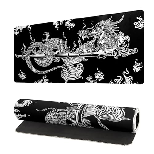 Dragon Gaming Mouse Pad Black Large Mouse Pad for Keyboard and Mousepad Desk Mat with 3mm Non-Slip Base and Stitched Edge for Gaming and Office Computer Mat Protector Mat 27.6x11.8 Inch - color: Dragon