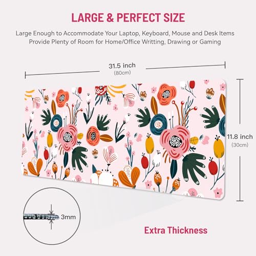 Mousepad Desk Mat Gaming Large Keyboard Cute Office Desktop Computer Laptop Floral XXL Long Giant Big Kawaii Aesthetic Girly Pretty Design Women Girl Gamer Oversized Wide 30x12'' Mousepad - color: Pink Floral