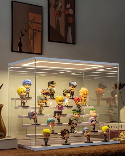 Clear Acrylic Display Case with Light , 6 Tier Display Box Stand Assembly Dustproof Protection Showcase for Collectibles Action Figures (White 6 Tier L 19.7*12.6*16.5in；50×32×42cm) - color: White with light, size: 6 Tier L 19.7*12.6*16.5in；50×32×42cm