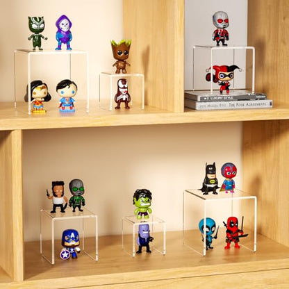 NIUBEE Acrylic Display Risers Stand 2 Sets,3 Steps Clear Riser Shelf Showcase for Amiibo Funko POP Figures -3"x3"x5" - size: (3,3,5)" x2Set