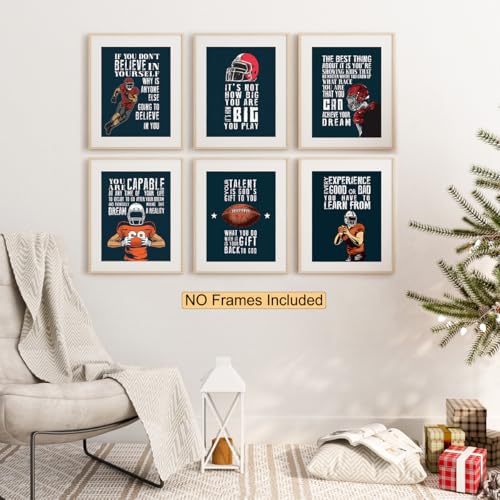 Inspirational Football Wall Art Motivation Posters For Kids Room - Sports Decor Set Of 6 (8x10")