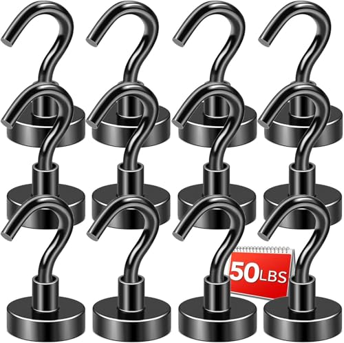 DIYMAG Magnetic Hooks,50lbs Heavy Duty Magnets with Hook Black 12 Pack | Rare Earth N52 2026 Cruise Cabin Ship Essentials for Fridge Hanging Classroom Beach Vacation Kitchen Grills Home Must Have - color: Black, size: 0.78in