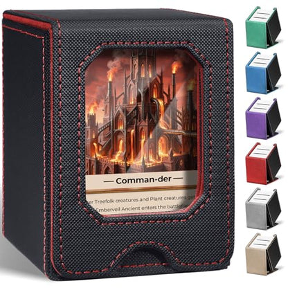 Fabmaker Card Deck Box Compatible with MTG, Display Card Storage Box Holds 100 Double-Sleeved Cards, Trading Card Deck Case Compatible with Magic the Gathering with PU Leather & Magnetic Closure - color: Red