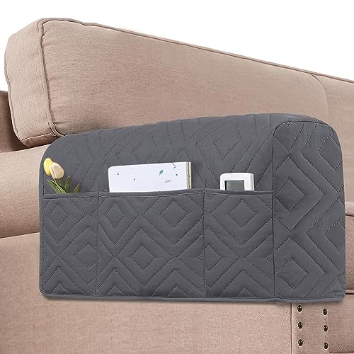 H.VERSAILTEX Armrest Covers for Sofa Water Resistant Couch Arm Covers Remote Control Holder Sofa Armrest Organizer for Magazine, Tablet, Phone, iPad(Set of 2, Gray/Beige) - color: Double Diamond-gray/Beige