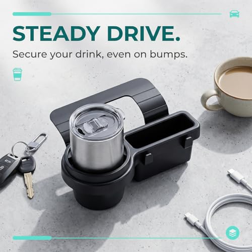 Car Window Organizer, Vehicle Side Door Storage Rack with 2.79 Inch Water Cup Phone Holder & Charging Port, Multifunctional Automotive Interior Organizer Accessories, Universal Fit