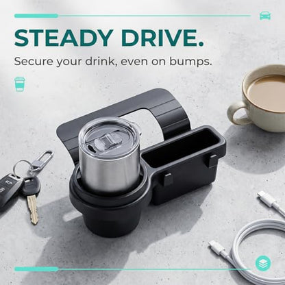 Car Window Organizer, Vehicle Side Door Storage Rack with 2.79 Inch Water Cup Phone Holder & Charging Port, Multifunctional Automotive Interior Organizer Accessories, Universal Fit