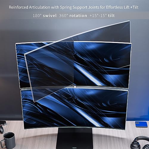 VIVO Freestanding Dual Vertically Stacked Ultra-Wide Monitor Desk Stand, Extra Tall Heavy Duty Adjustable Mount for 2 Ultrawide Screens up to 45 inches, 25 lbs Per Screen Capacity, Black, STAND-V200L - size: Up to 45", style: Steel Base
