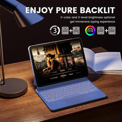 RAYMCRAFT for iPad 11th(A16, 2025)/10th Generation Case with Keyboard, Magic Keyboard 2022, 11- Color Backlight, Stainproof Surface, Smart Trackpad, Blue - color: Blue
