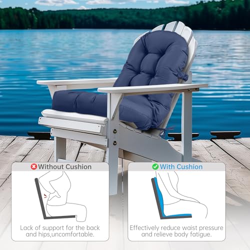 Adirondack Chair Cushion Tufted Waterproof Outdoor Rocking Chair Cushions with Ties Anti-Slip High Back Patio Chair Cushions for Patio Furniture Cushions - color: Navy Blue
