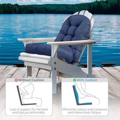 Adirondack Chair Cushion Tufted Waterproof Outdoor Rocking Chair Cushions with Ties Anti-Slip High Back Patio Chair Cushions for Patio Furniture Cushions - color: Navy Blue
