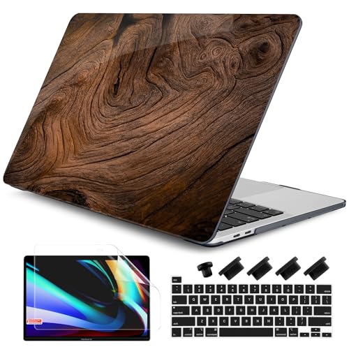 DONGKE Compatible with MacBook Pro 13 inch Case 2024 2023-2020 Release A2338 M2/M1 A2251 A2289 with Retina Display & Touch ID, Plastic Hard Shell & Keyboard Cover & Screen Film - Wood Grain - color: Wood Grain X349