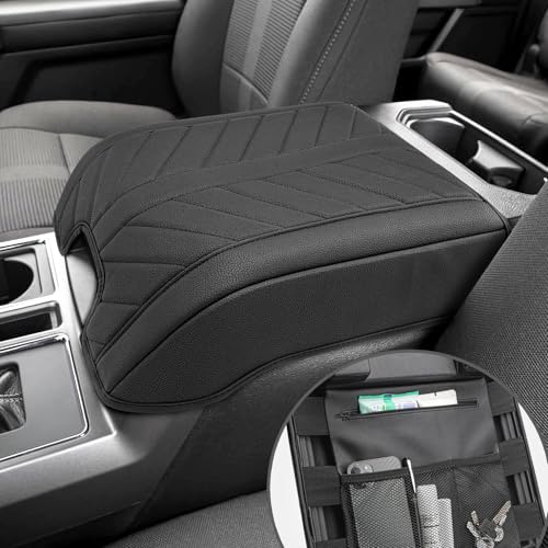 Center Console Cover for 2015-2020 F150 Accessories, F250 F350 F450 F550 2017-2022, Expedition 2018-2024, PU Leather Armrest Cusion Cover with Storage Bag, Bucket Seat Only, Black - color: Black w/ Storage Bag, size: Bucket Console 15-20 F150 & 17-20 F250