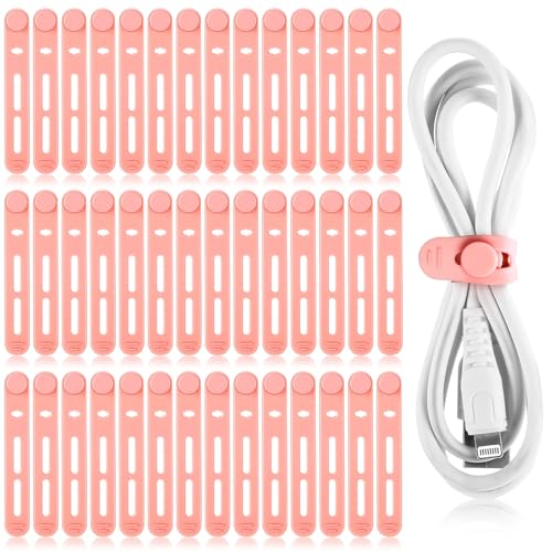 Tellegloww 42 Pcs Silicone Cable Ties Reusable Cord Organizer Adjustable Data Cable Wraps for Earphone Phone Charger Computer Cord Management Straps Travel Essentials(Pink,3.15 Inch) - color: Pink, size: 3.15 Inch